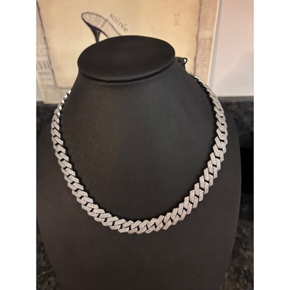 Brooklyn Exchange Mens Cubic Zirconia Stainless Steel Cuban Link Chain Necklace - Picture 6 of 16